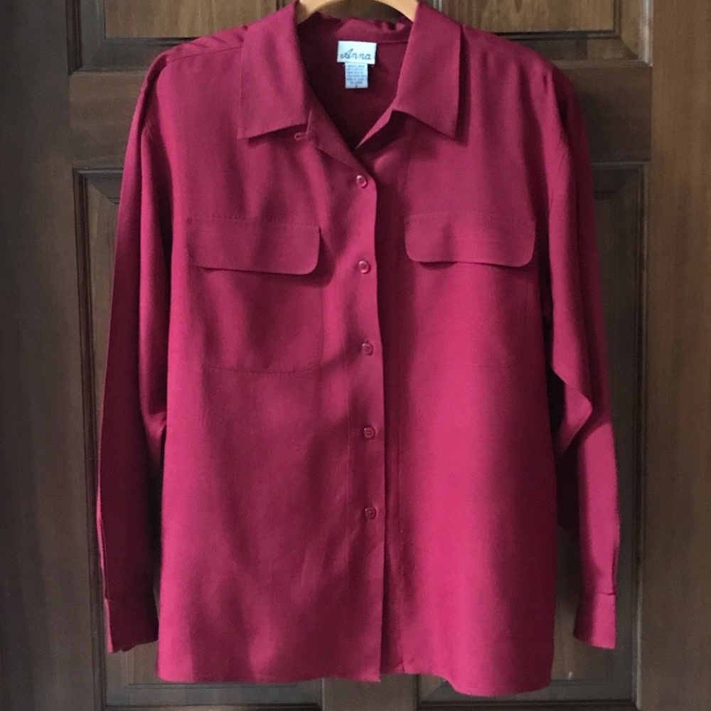 Anna Silk Button Down Long Sleeve Shirt